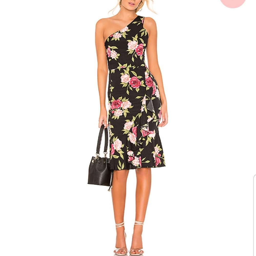 Cynthia One Shoulder Dress in Black Floral